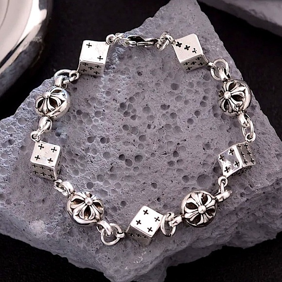 Stainless Steel Chain Link Bracelet, Mantra, Curb Hand Woven Engraved - Picture 1 of 8